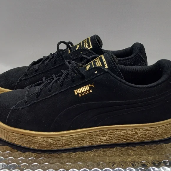 Puma Suede Black With Gold Sole. - Picture 4 of 8